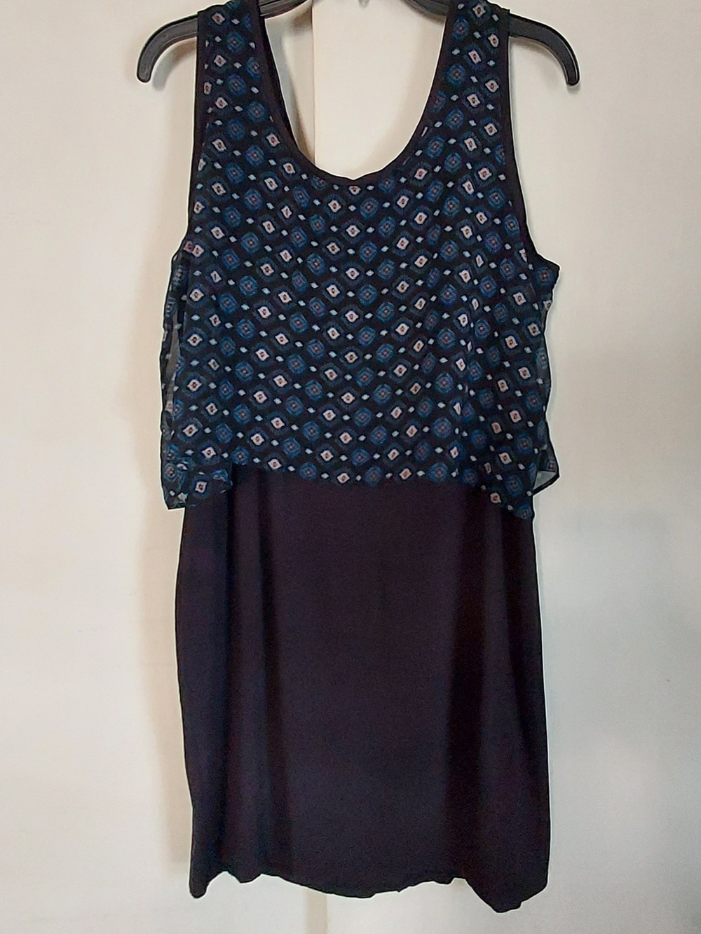Metaphor Navy Layered Tank Dress with Patterned Overlay Large